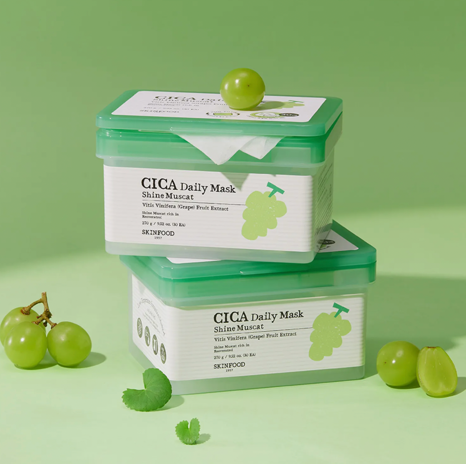 SKINFOOD | Mascarillas diarias de uva verde para piel sensible (30 piezas)